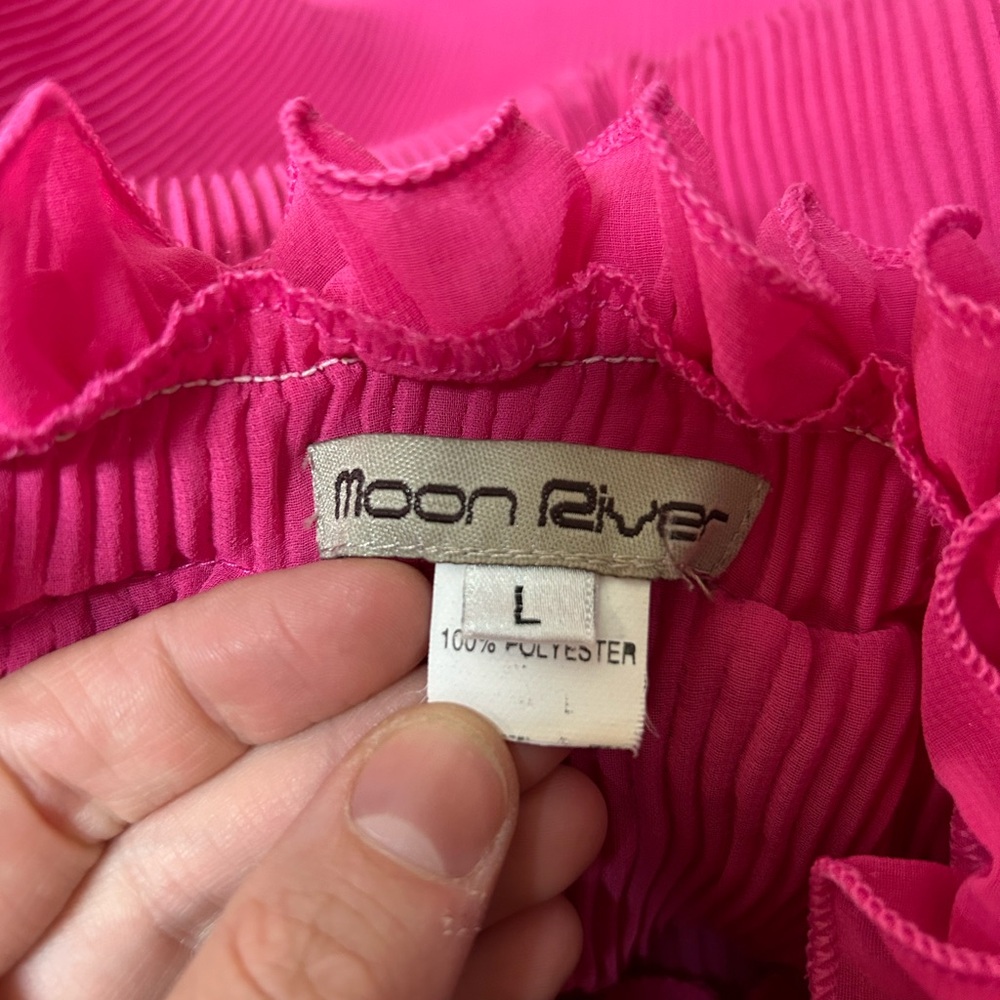 Moon River Fuchsia Ruffle Trim Blouse - Picture 3 of 4
